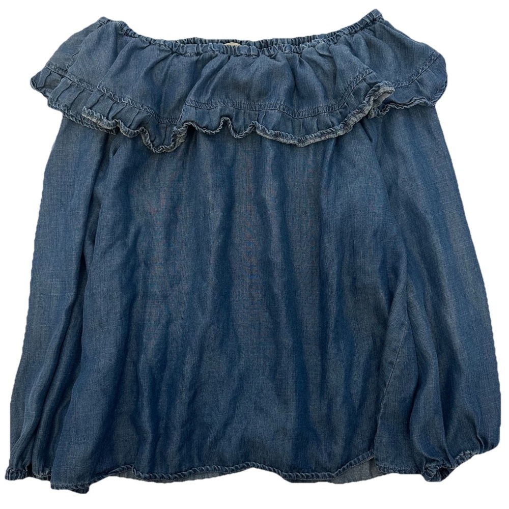 Altar’d State Off Shoulder Denim Blouse Oversized Flowy Ruffle Women’s Size S - Picture 6 of 9